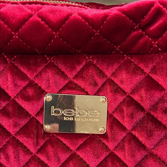 Bebe Red Quilted Velvet Backpack - Picture 2 of 13